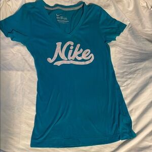 Nike Women's Blue V-Neck Top size s slim fit